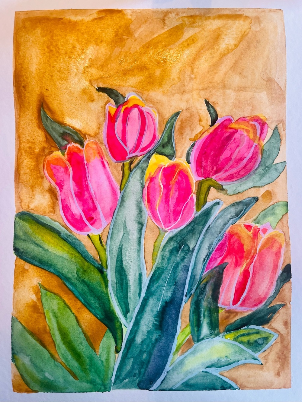 Bright Pink Tulip Watercolor Wall Art
